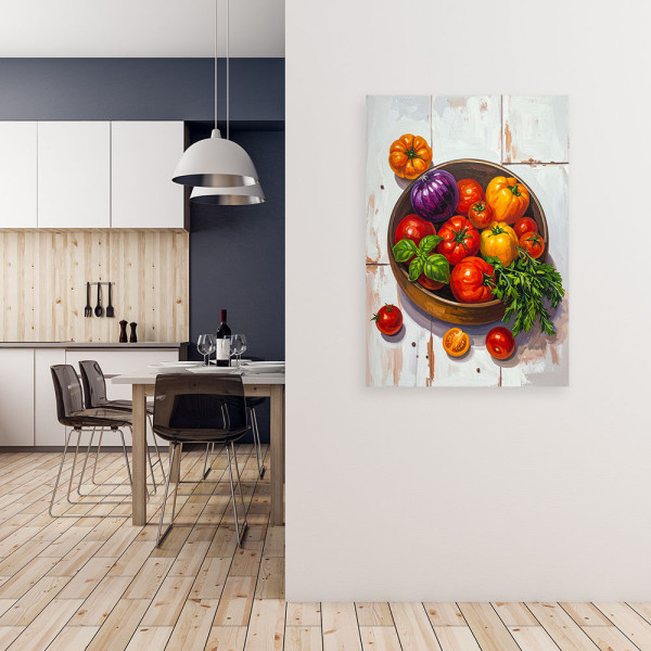 Obraz do kuchni jadalni baru, Martwa natura pomidory i zioła 20x30