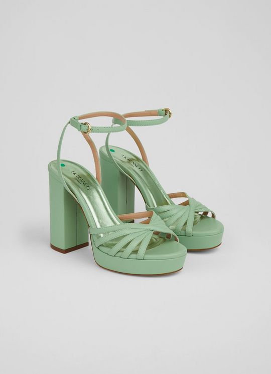 Attie Green Leather Strappy Platform Sandals