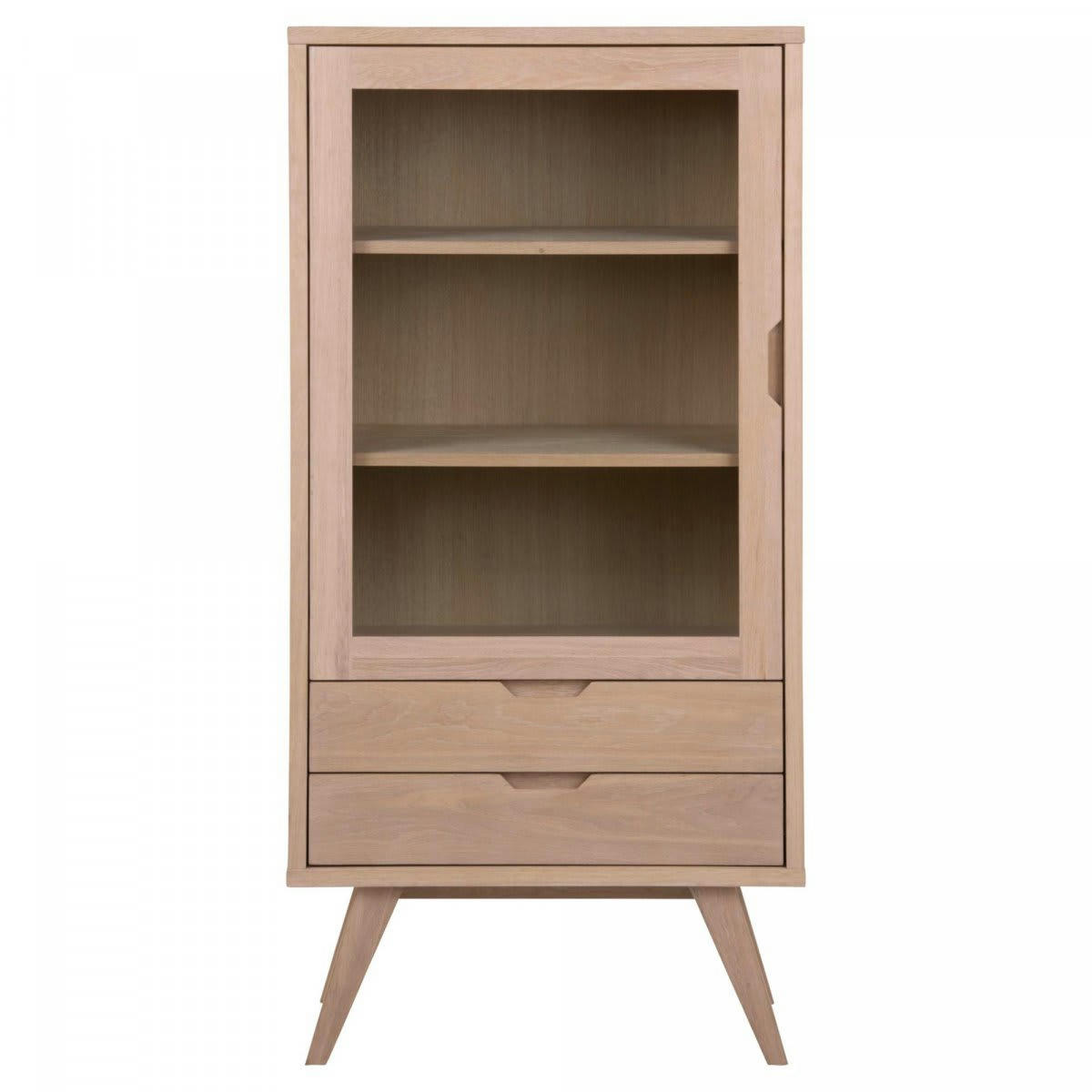 LINA - Buffet haut vitré 2 tiroirs en bois de chêne 145cm