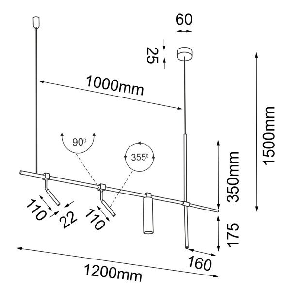 Lampa wisząca czarna NAMASU 3xG9x15W wym: 95x120x6 cm Shilo