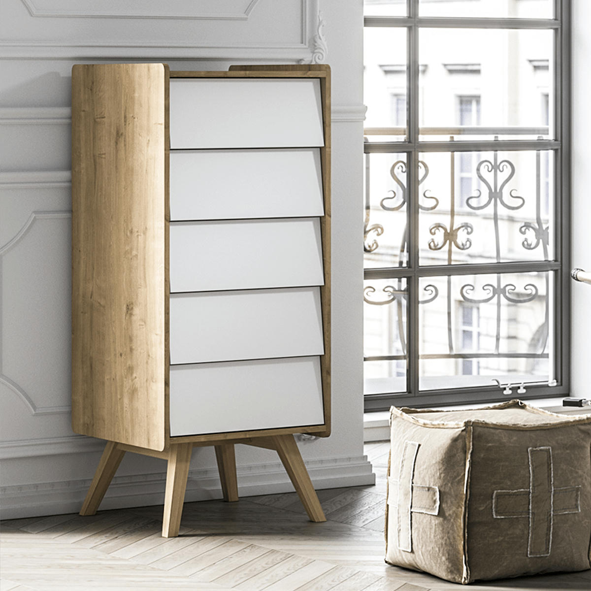 VINTAGE - Chiffonnier naturel blanc