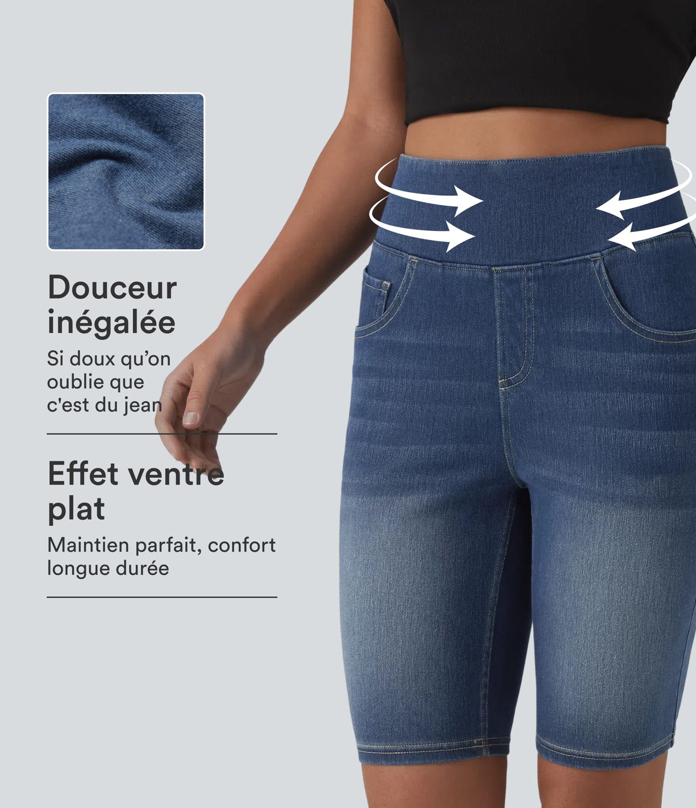 Halara Flex™ Short en denim taille haute ventre plat 22,8 cm avec poches