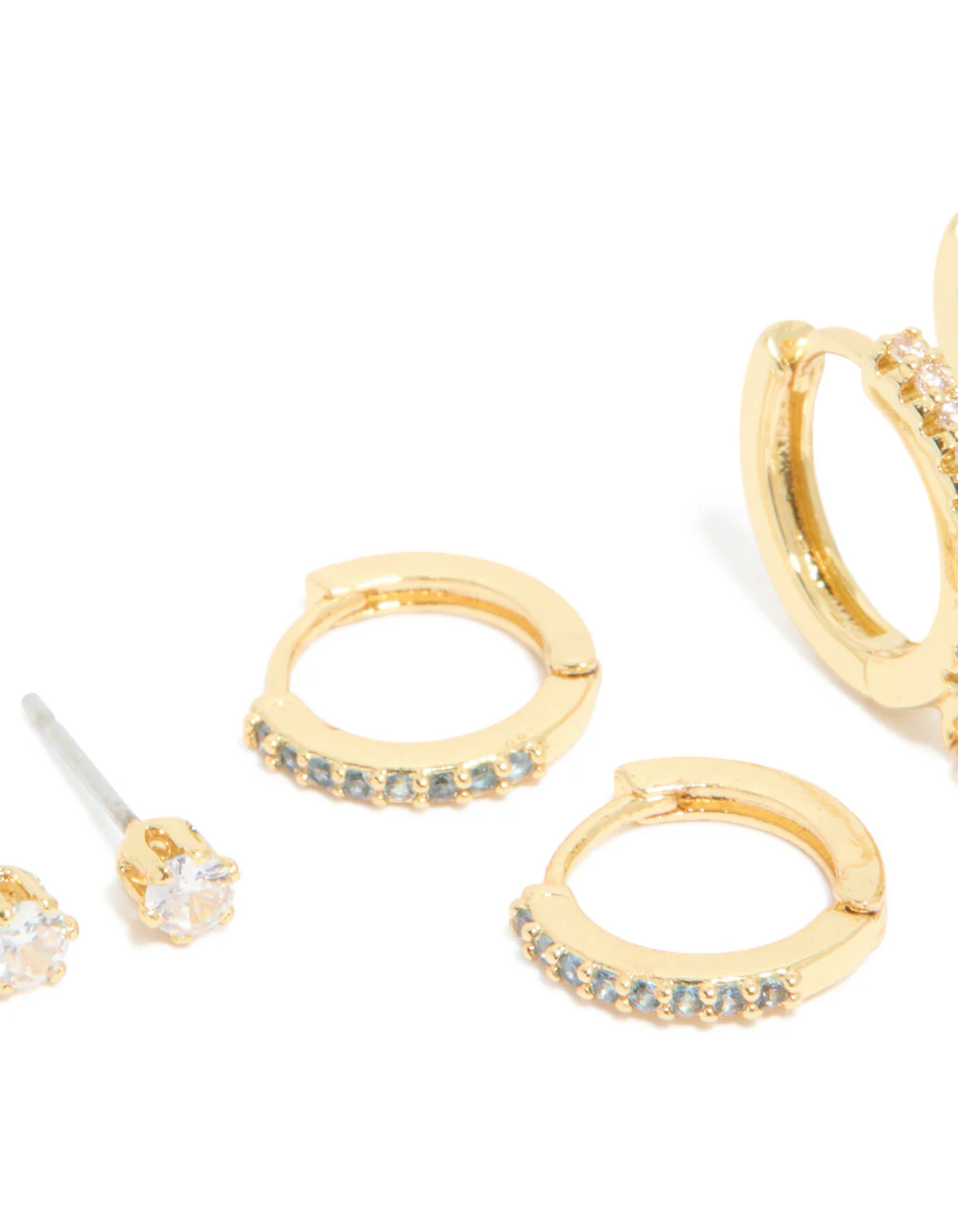 Gold Plated Brass Aquamarine Cubic Zirconia March Birthstone Earrings 4-Pack