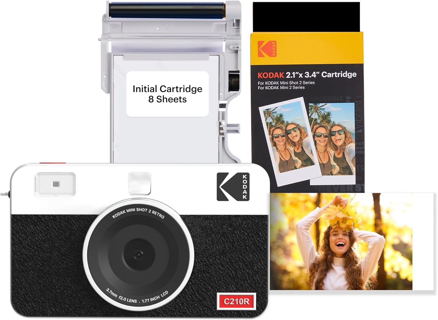 Kodak Mini Shot 2 Retro Portable Wireless Instant Camera & Photo Printer - White - 60 Sheets