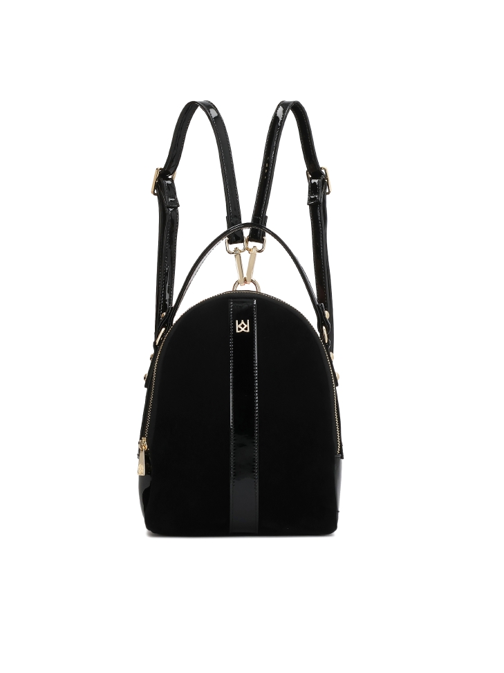 Compact backpack in suede and patent leather