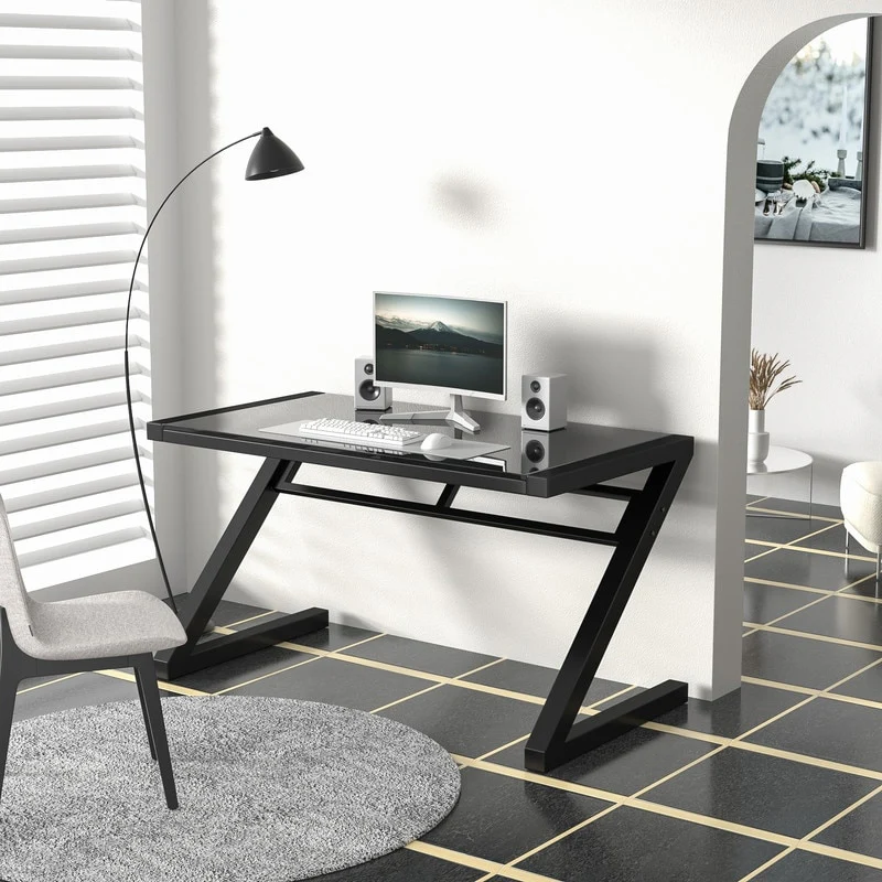 Professional Z-Leg Tempered Glass Gaming and Study Desk with Built-In USB Cable
