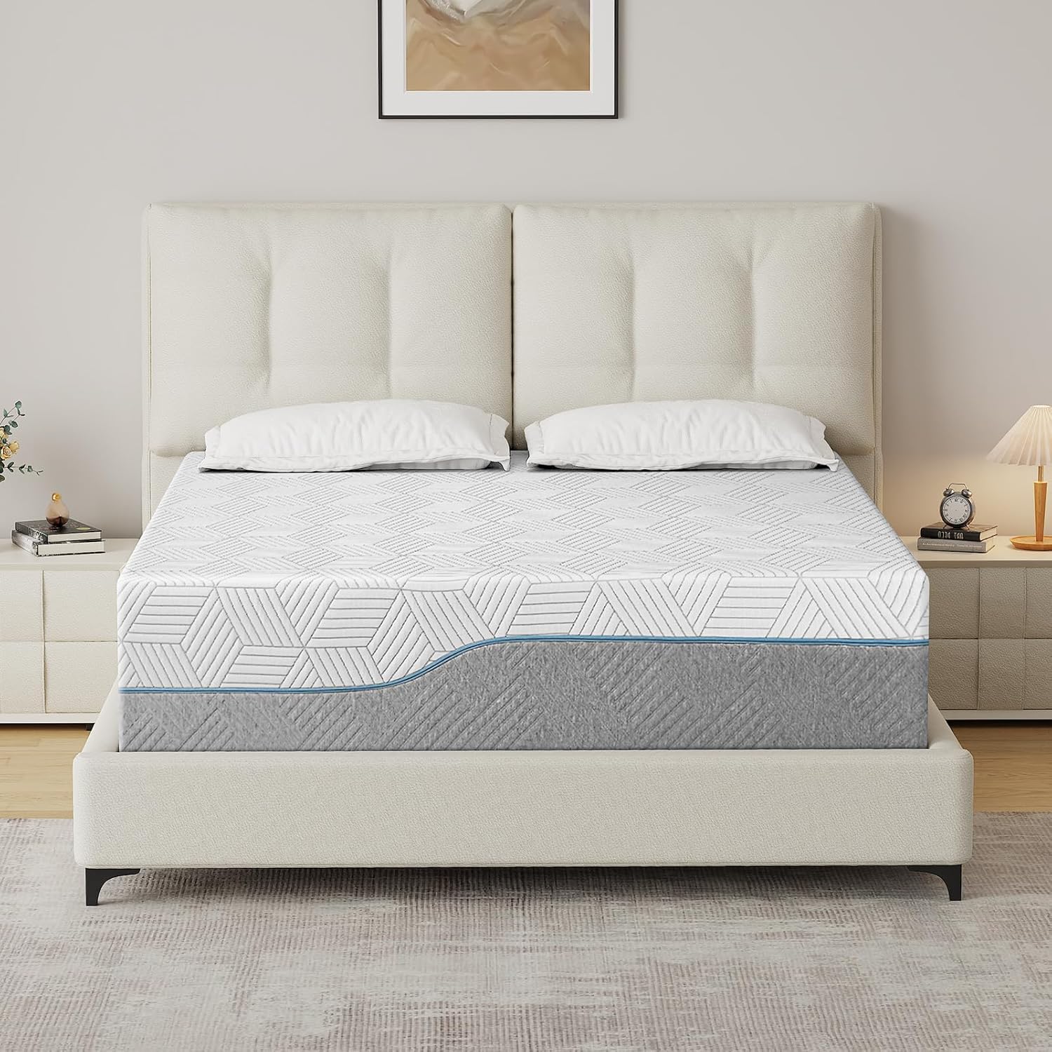 Extra Firm Mattress Queen 14 Inch, Green Tea/Gel Memory Foam Mattress with Fiberglass-Free Cover,Two Side White Medium Firm/Extra Firm High-Density-Mattress for Back Pain,CertiPUR-US,in USA, 80x 60