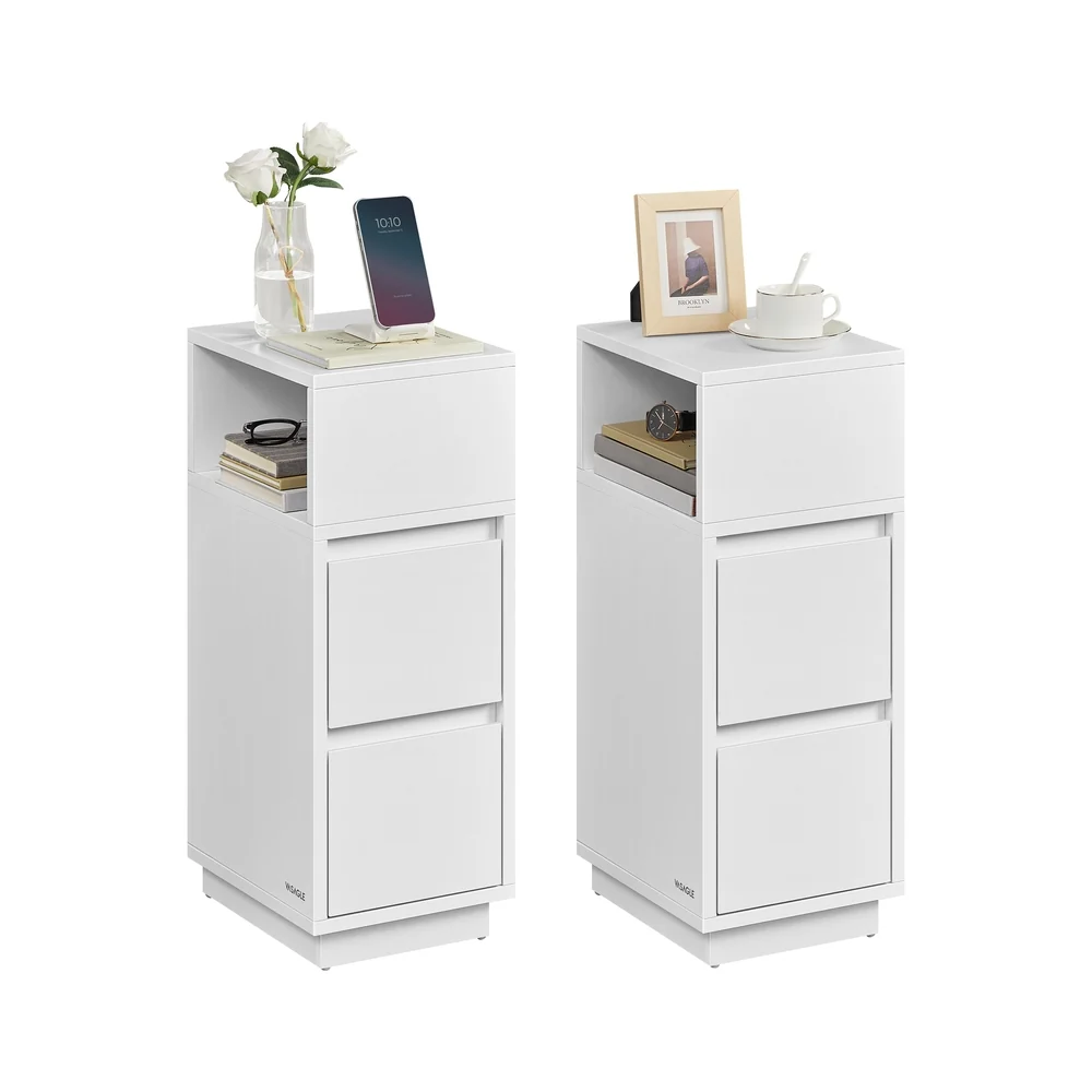 Kailyn Collection - Table de chevet étroite avec 2 tiroirs et compartiment