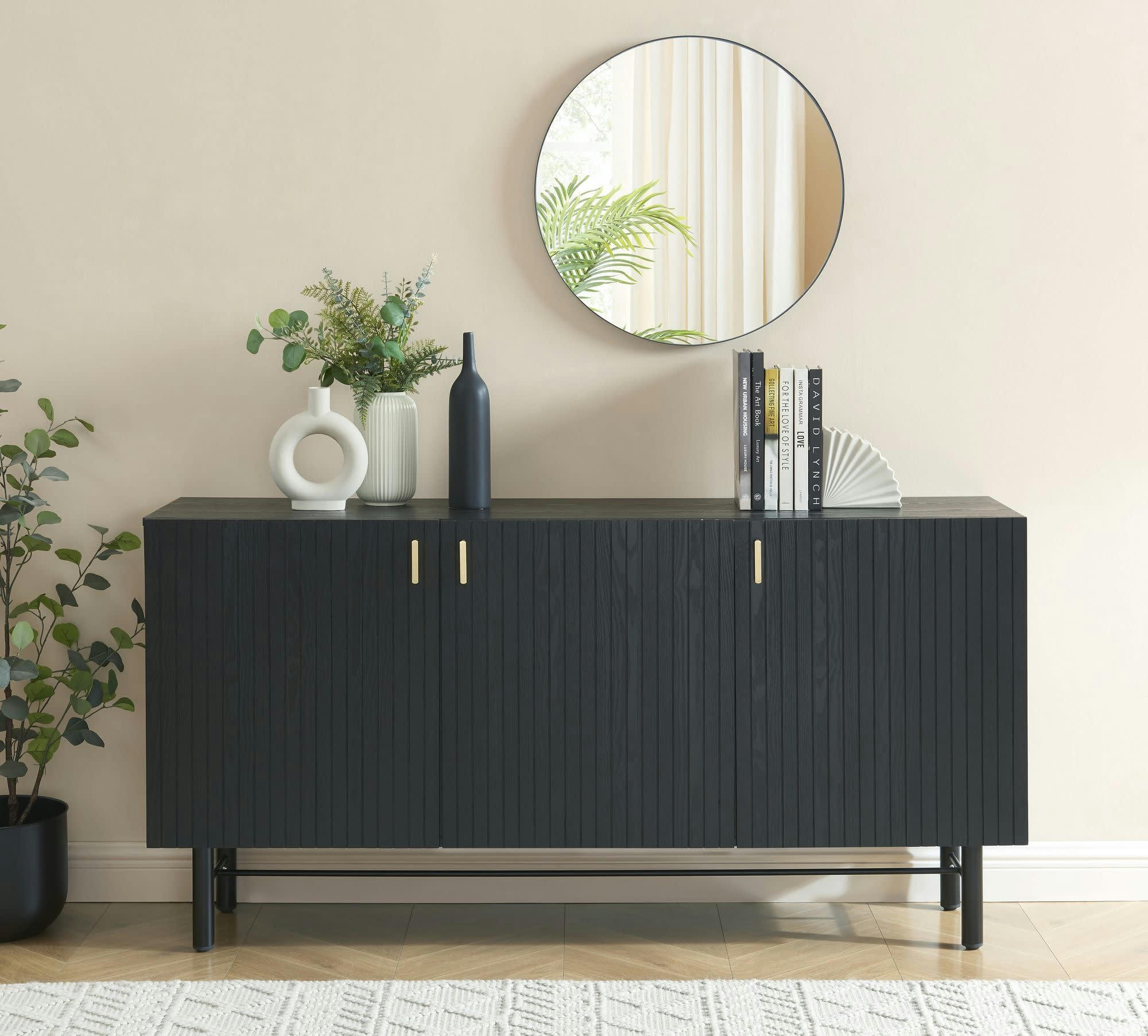 CALISTA - Buffet  noir et pieds métal 160cm
