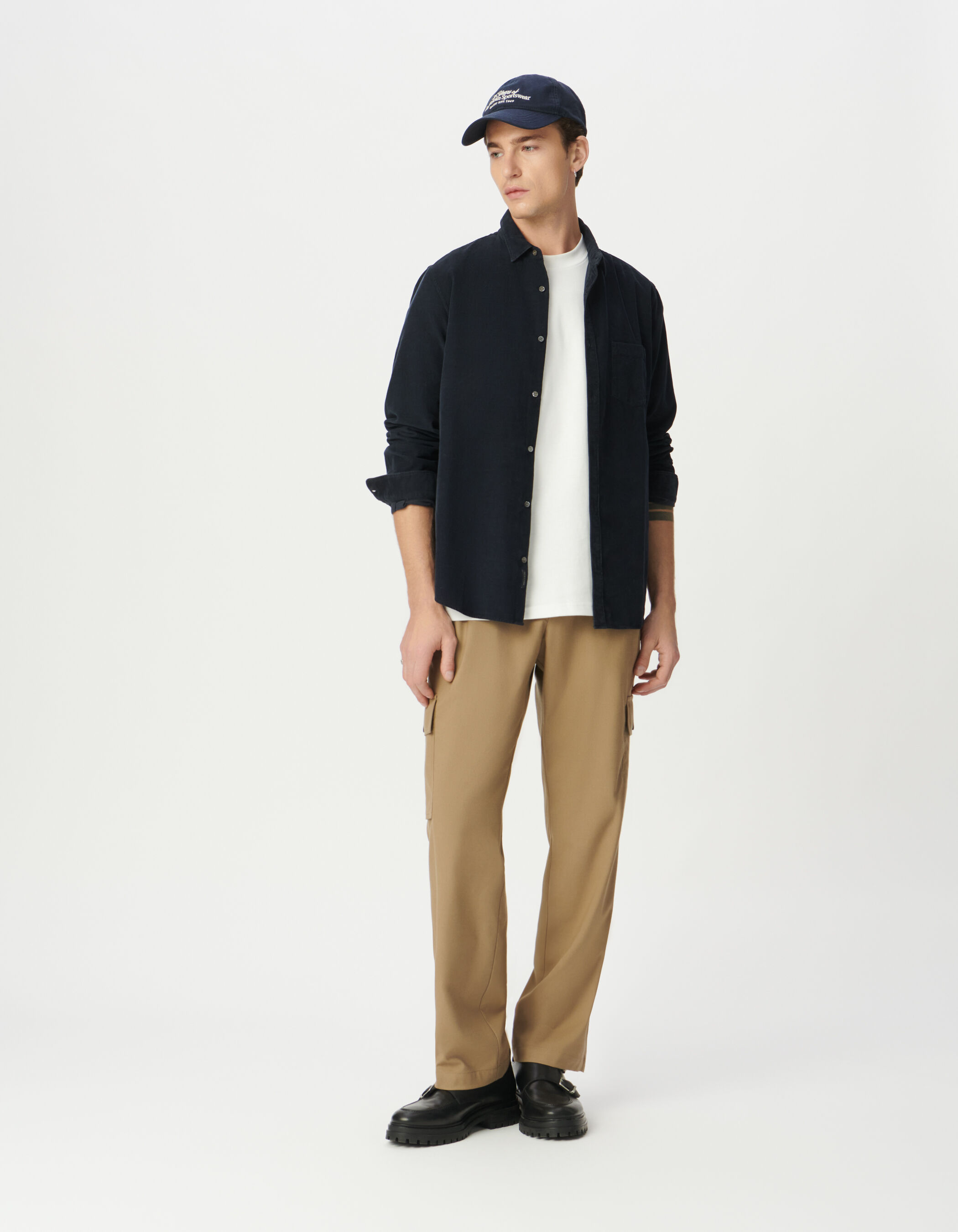 Chemise regular marine coton bio velours milleraies Homme