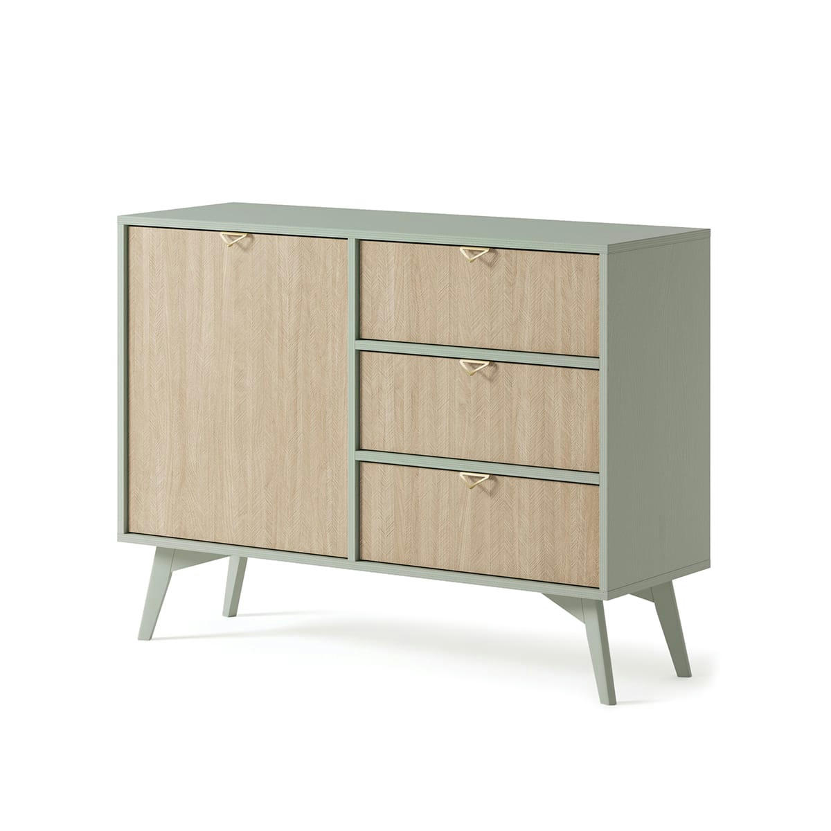 - Buffet 1 porte 3 tiroirs vert et naturel