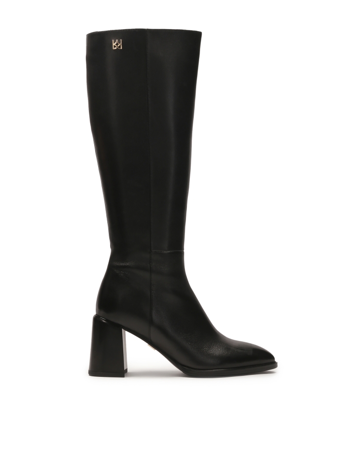 Black leather stiletto boots