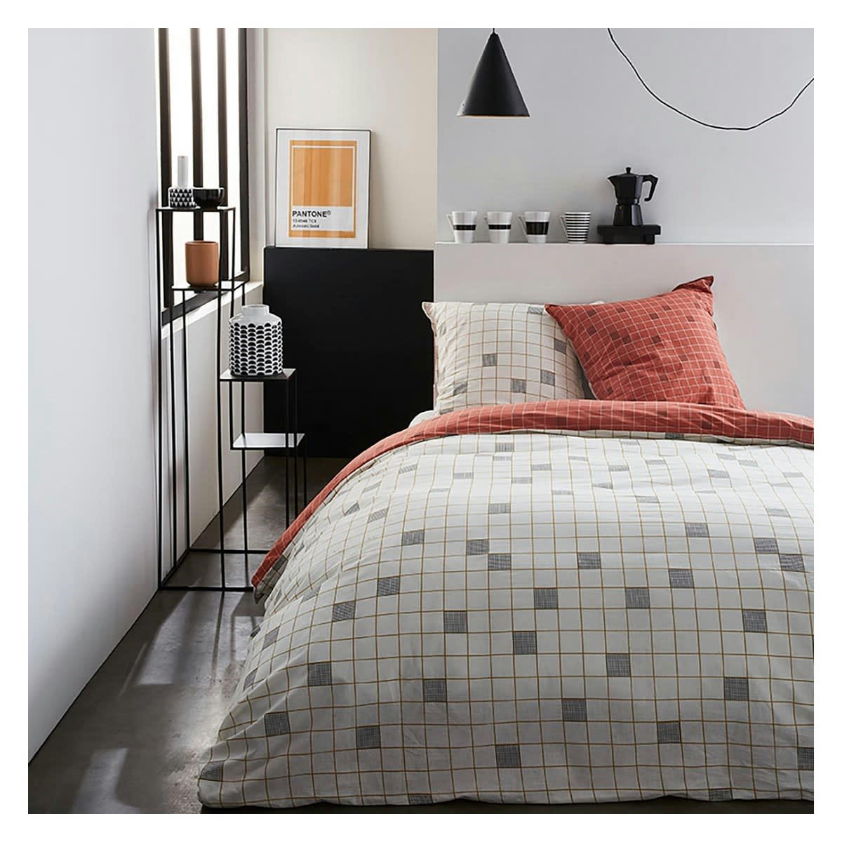 FLORENCIA - Parure de lit 2 personnes imprimé en Coton Gris 240x260 cm