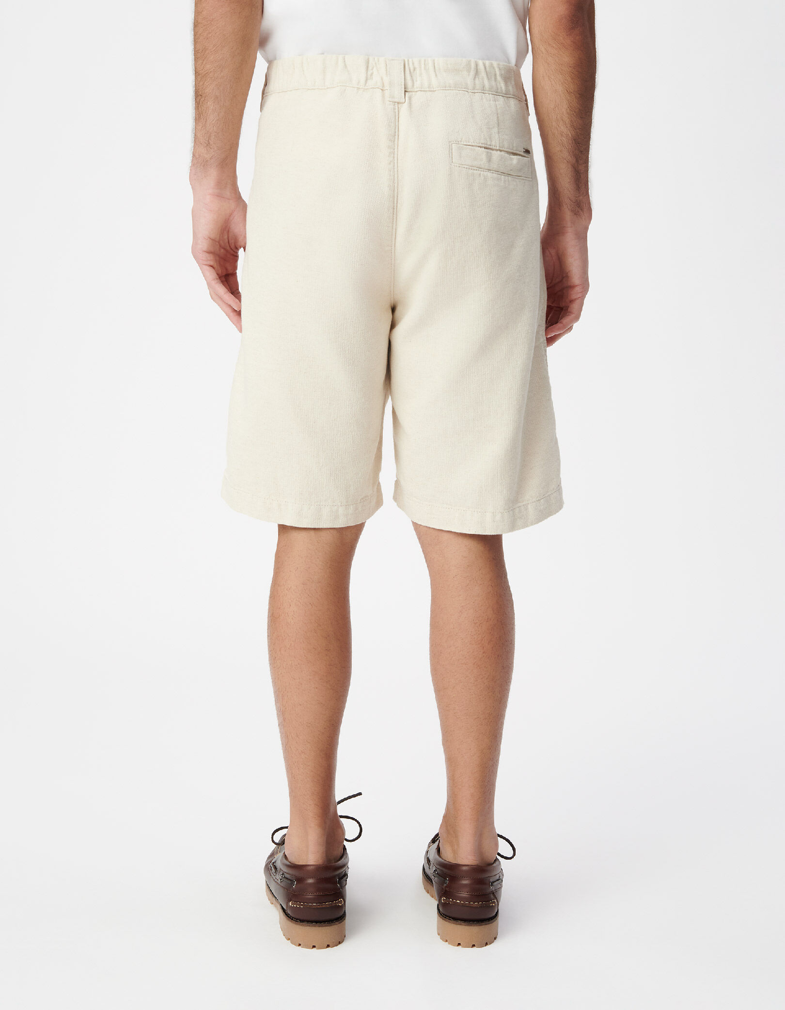 Bermuda beige coton et lin à plis Homme