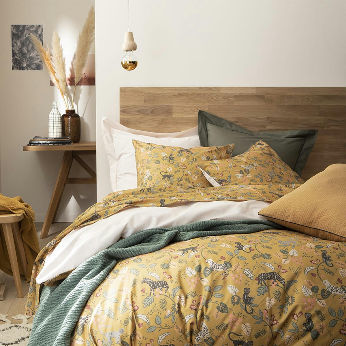 BESTIAIRE - Housse de couette imprimée en percale de coton jaune 240x220