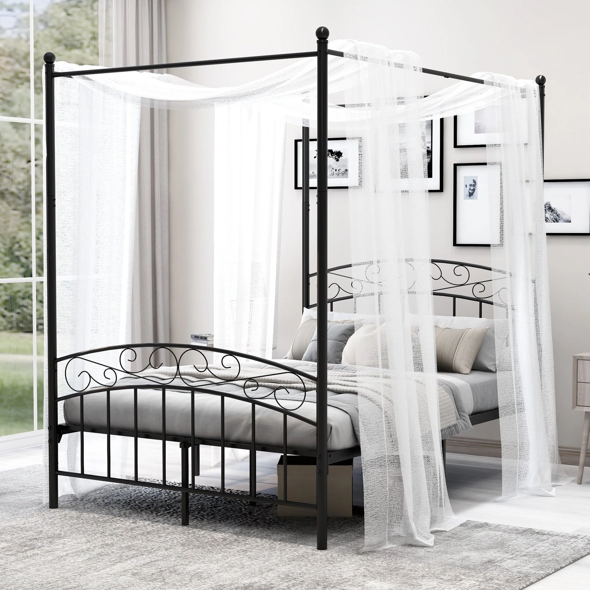 Alazyhome Traditional Metal 4-post Canopy Bed Frame