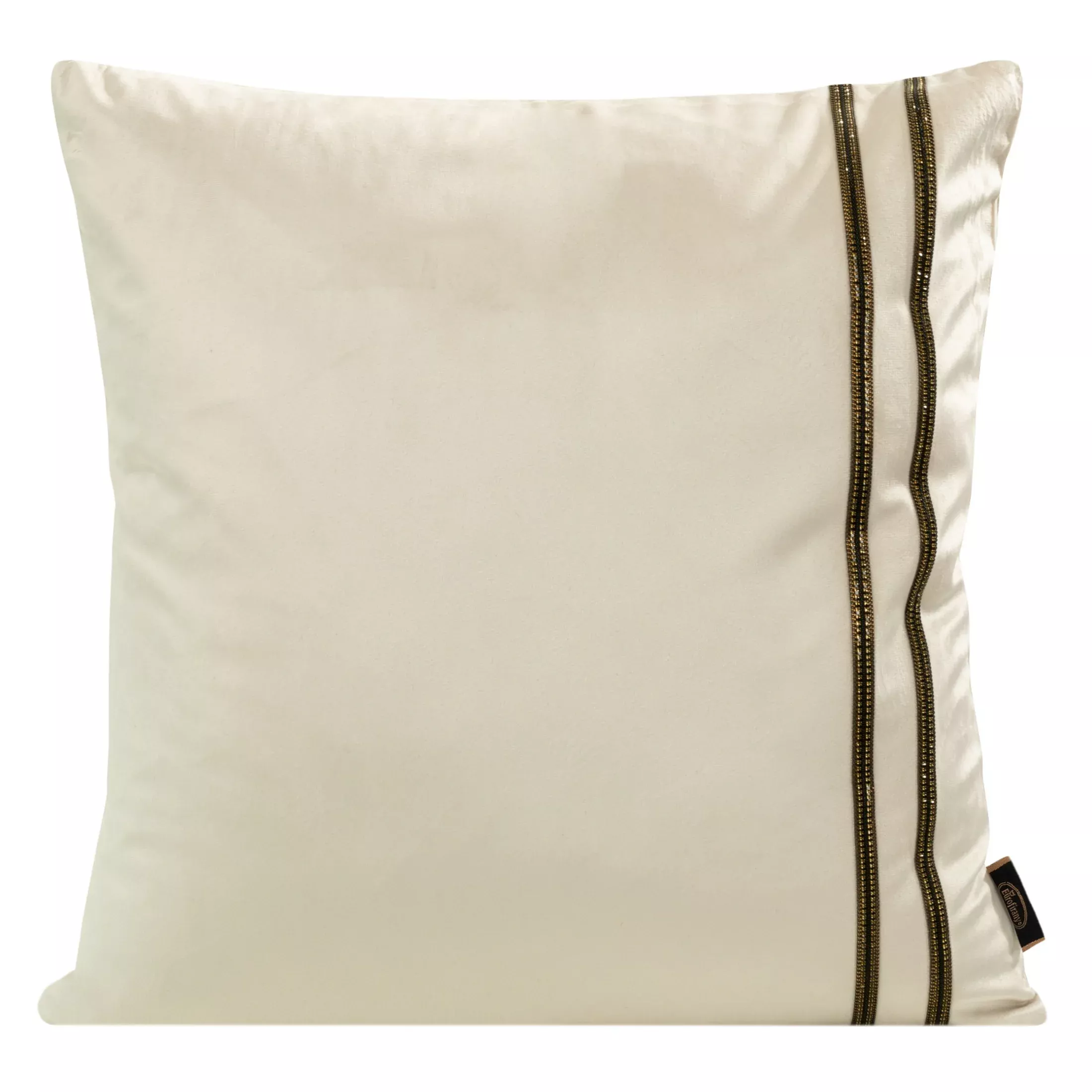 Poszewka na poduszkę 45x45 cm welwetowa, kremowa poszewka z naszywaną dekoracyjną pasmanterią VELVET 31 Eurofirany Premium