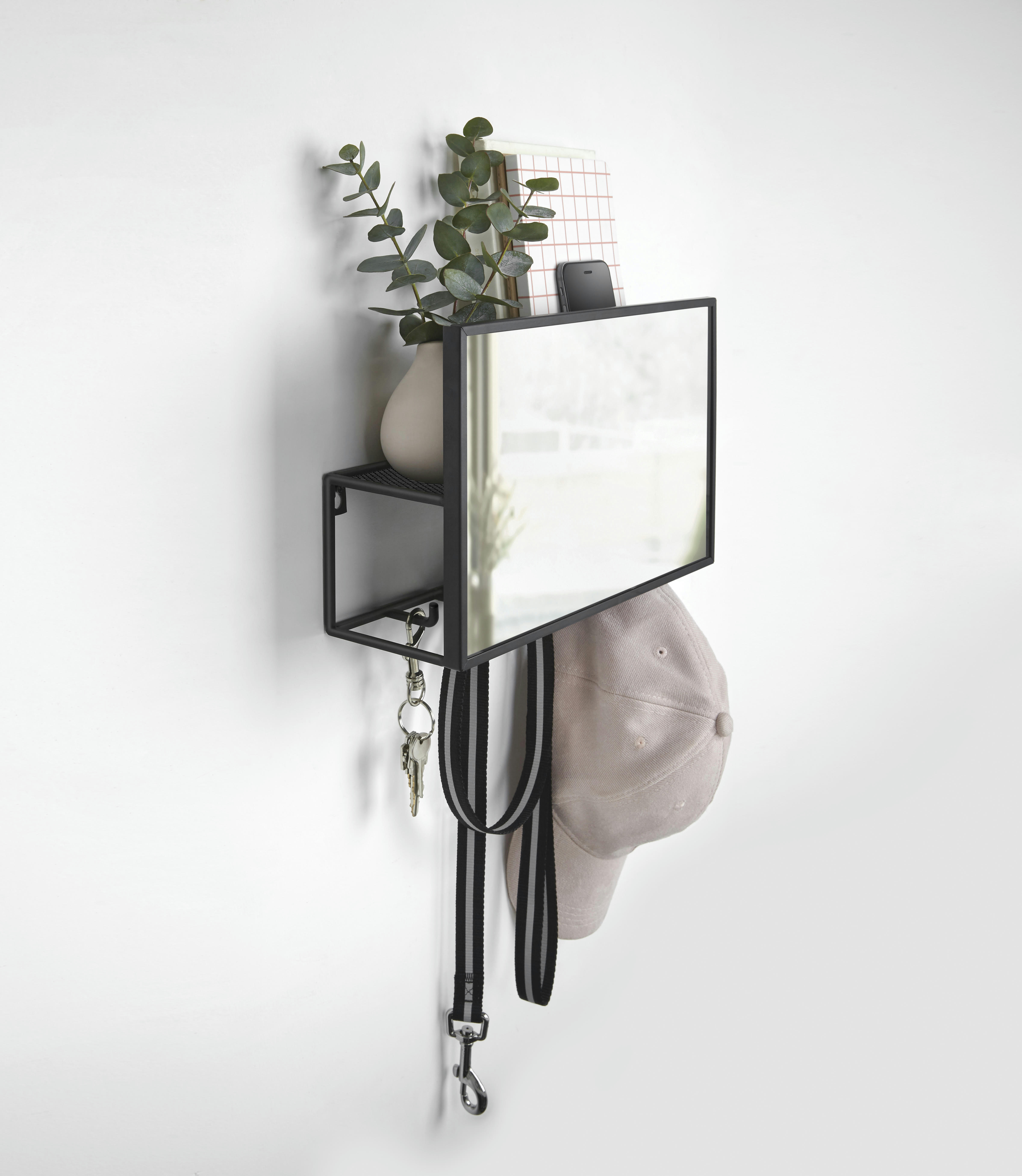 CUBIKO - Miroir patère vide-poches noir 12.63x4.13x8cm