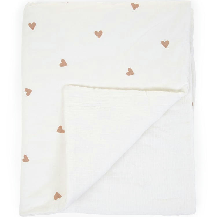 - Couverture écrue Jersey coeurs dorés (80 x 100 cm)