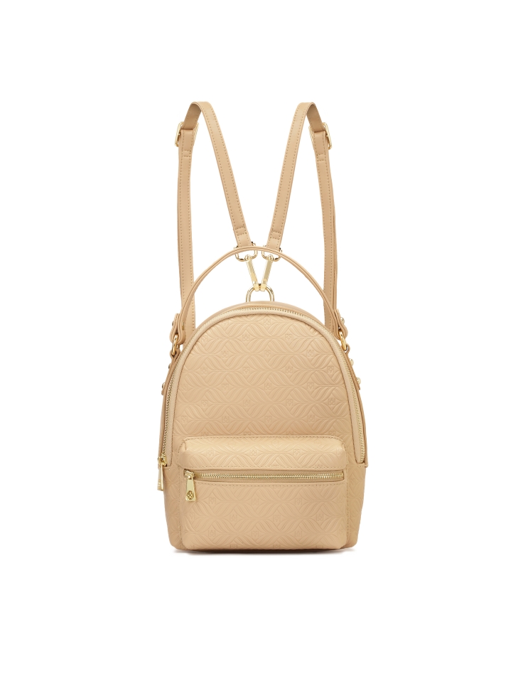 Beige backpack with unique embossed pattern