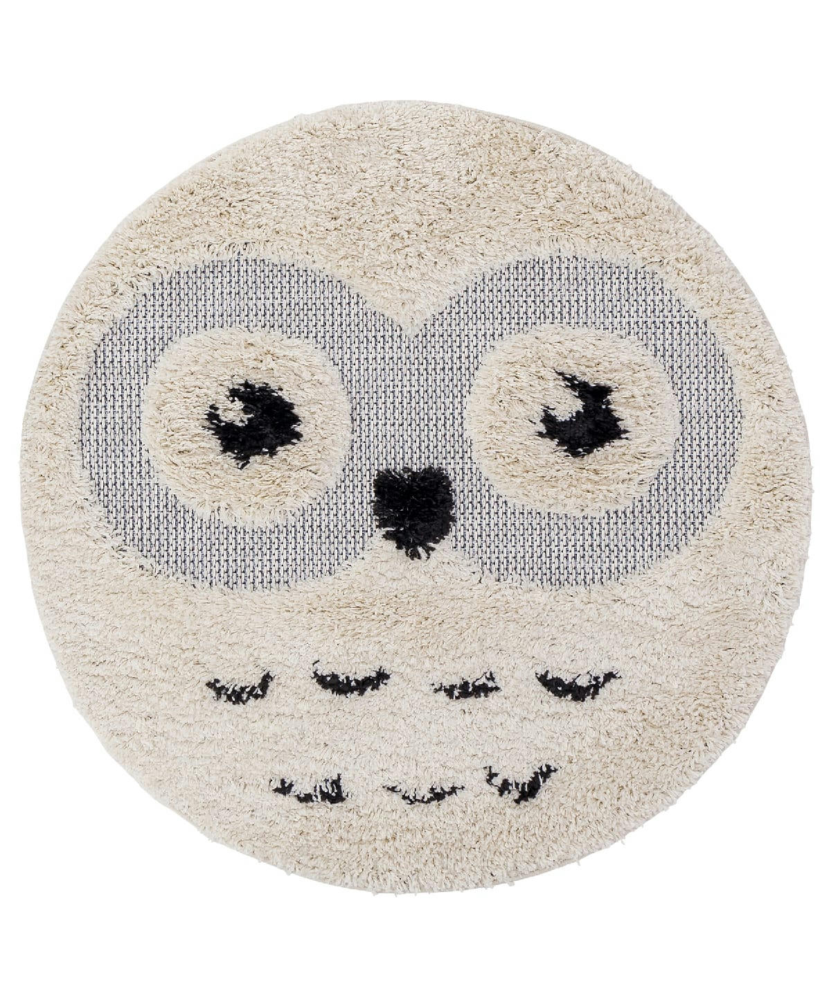 OWL - Tapis rond enfant doux et poétique beige et gris 120x120, OEKO-TEX®