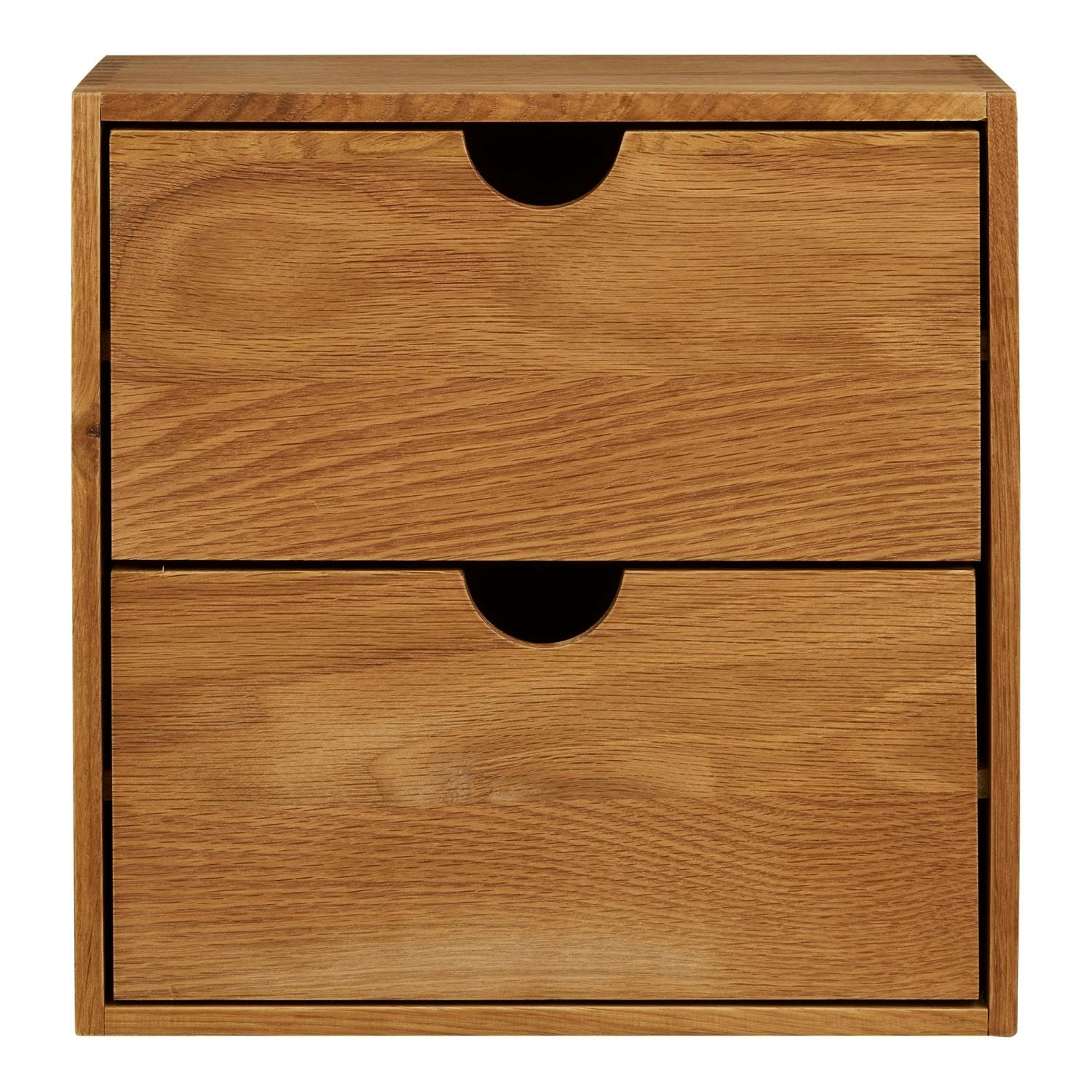 Etagère cube 2 tiroirs bois de chêne 30 cm VARDE
