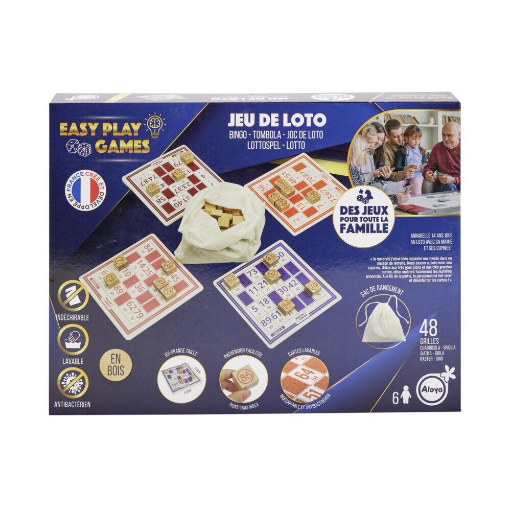 Jeu de loto en bois avec 48 grilles et sac de rangement
