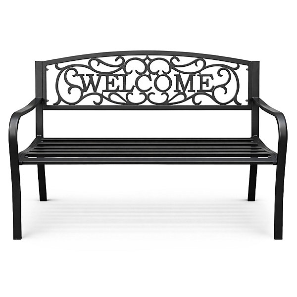Banc de Jardin Noir IRYS avec Pieds en Acier et dossier en fonte, Largeur 127 cm