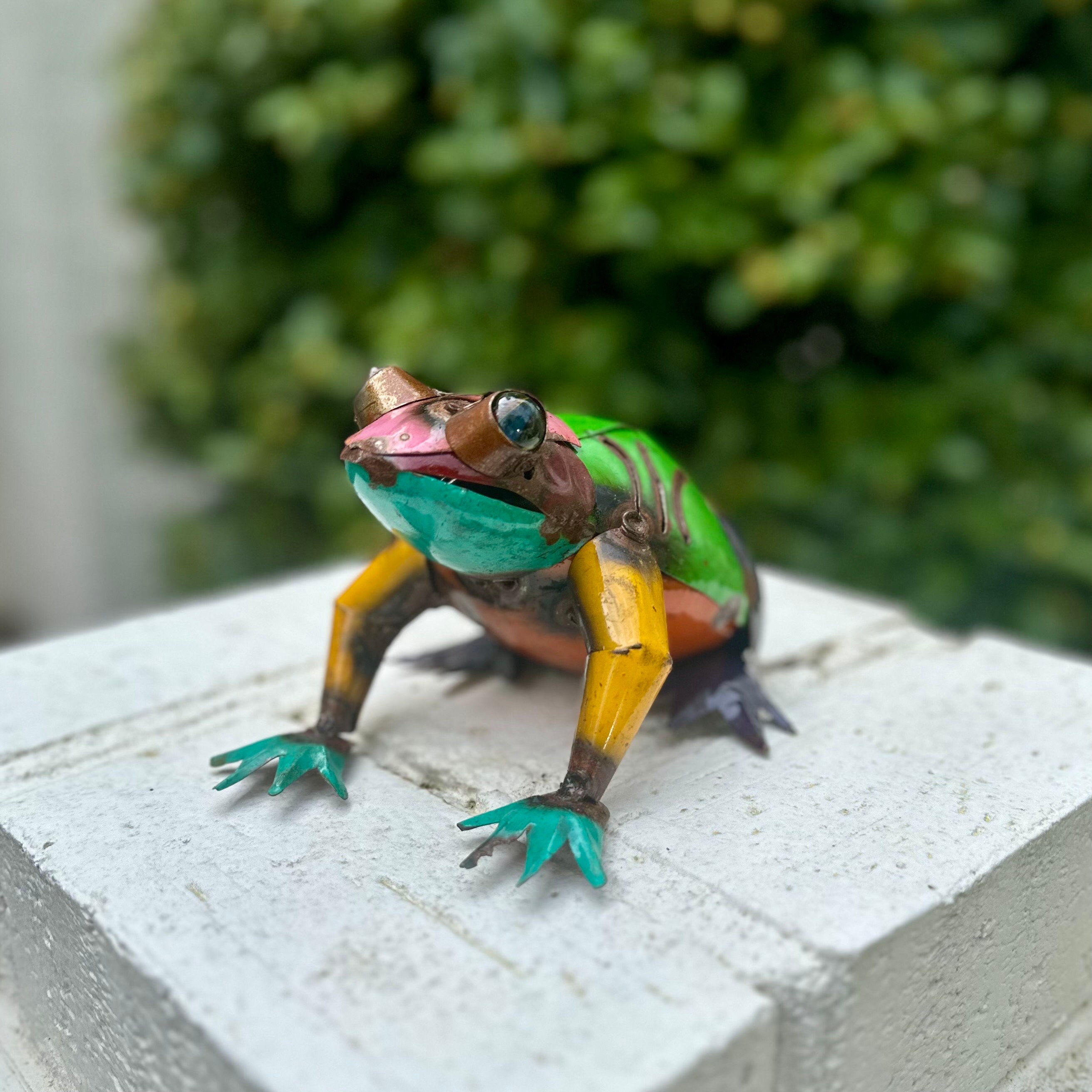 Colorful Metal Frog-Garden-Handmade-Yard Art Small Size