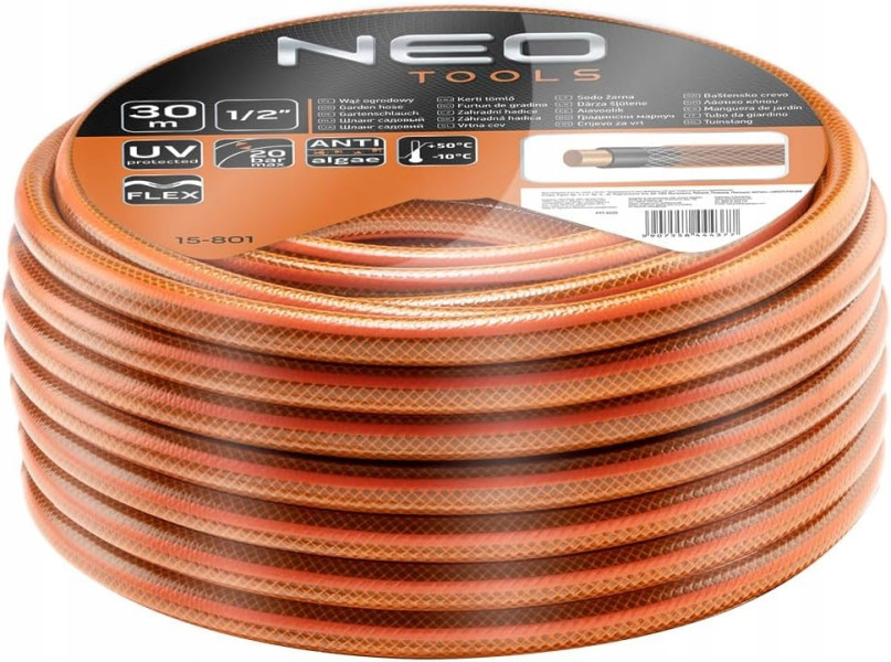 NEO Wąż Ogrodowy Mocny 30m 1/2”   Zraszacz   Złączki
