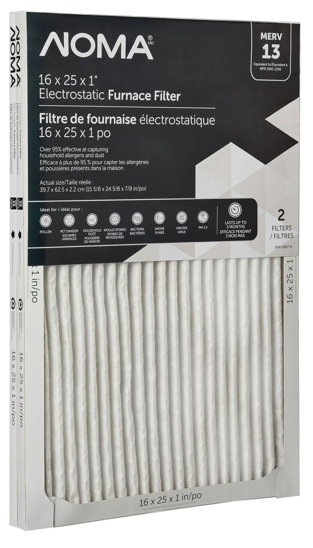 NOMA Merv 13 Elite Allergen Air Filter, 2-pk, 16 x 25-in