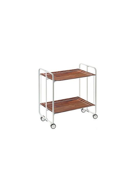 Desserte pliante BAUHAUS avec roulettes, Structure blanche, 2 niveaux, 4 positions