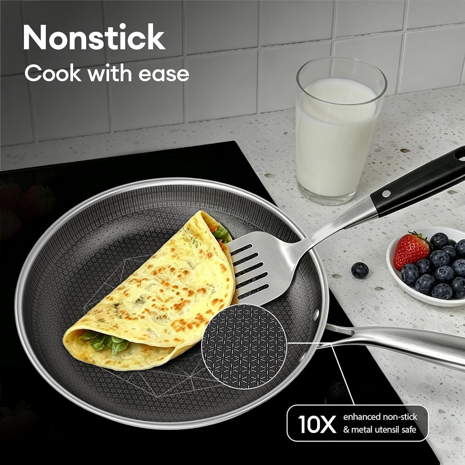 COOKER KING 7 PCS Stainless Steel Cookware Set, Pots and Pans Set Non Stick, Hybrid Cookware,Non-Stick Frying Pan, Saucepan, Saute Pan & Stockpot, Non-Toxic, Oven Safe, Induction Compatible