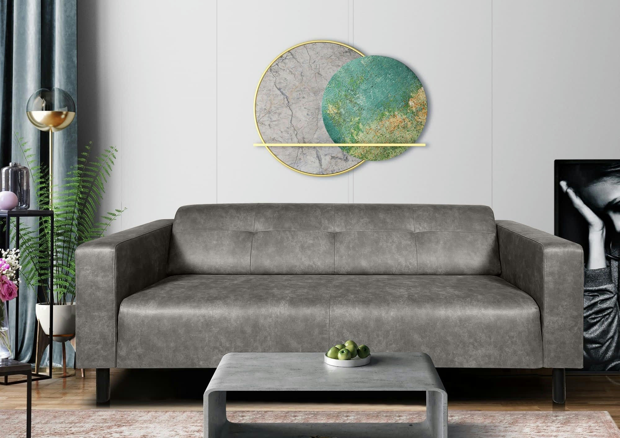 SHELBY - Canapé fixe 3 places  en tissu gris