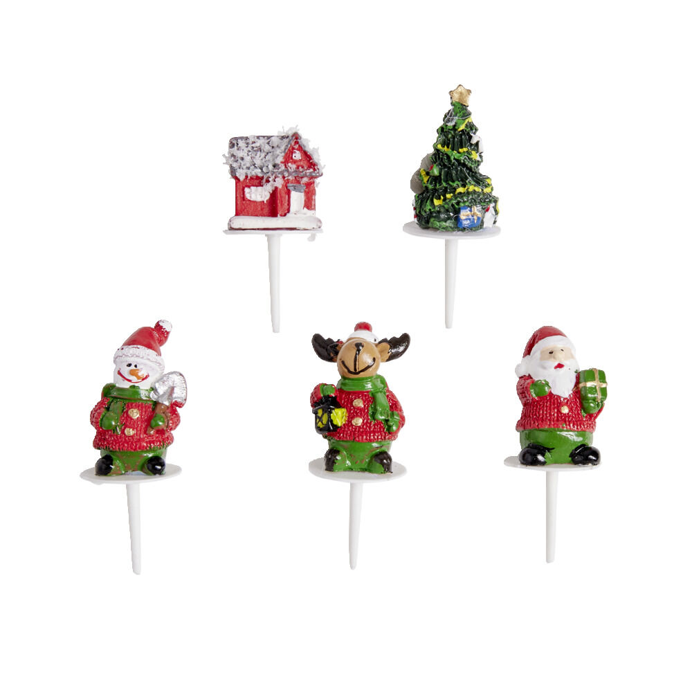 Décorations pour b&ucirc;che de No&euml;l à piquer thème No&euml;l 5 pièces