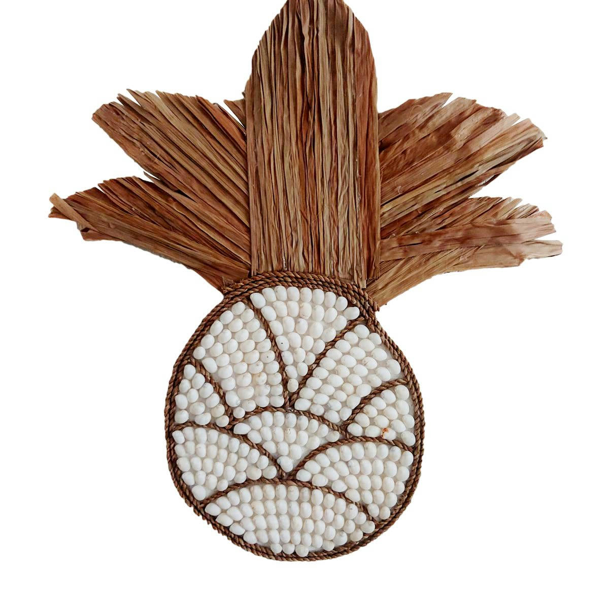 PINA - Décoration murale en raphia et coquillages, blanc 55x55 cm