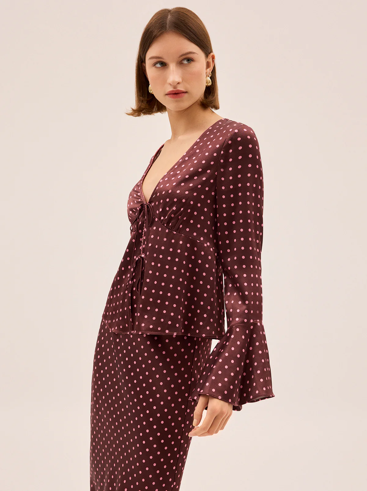 Ursula Brown Pin Dot Print Top