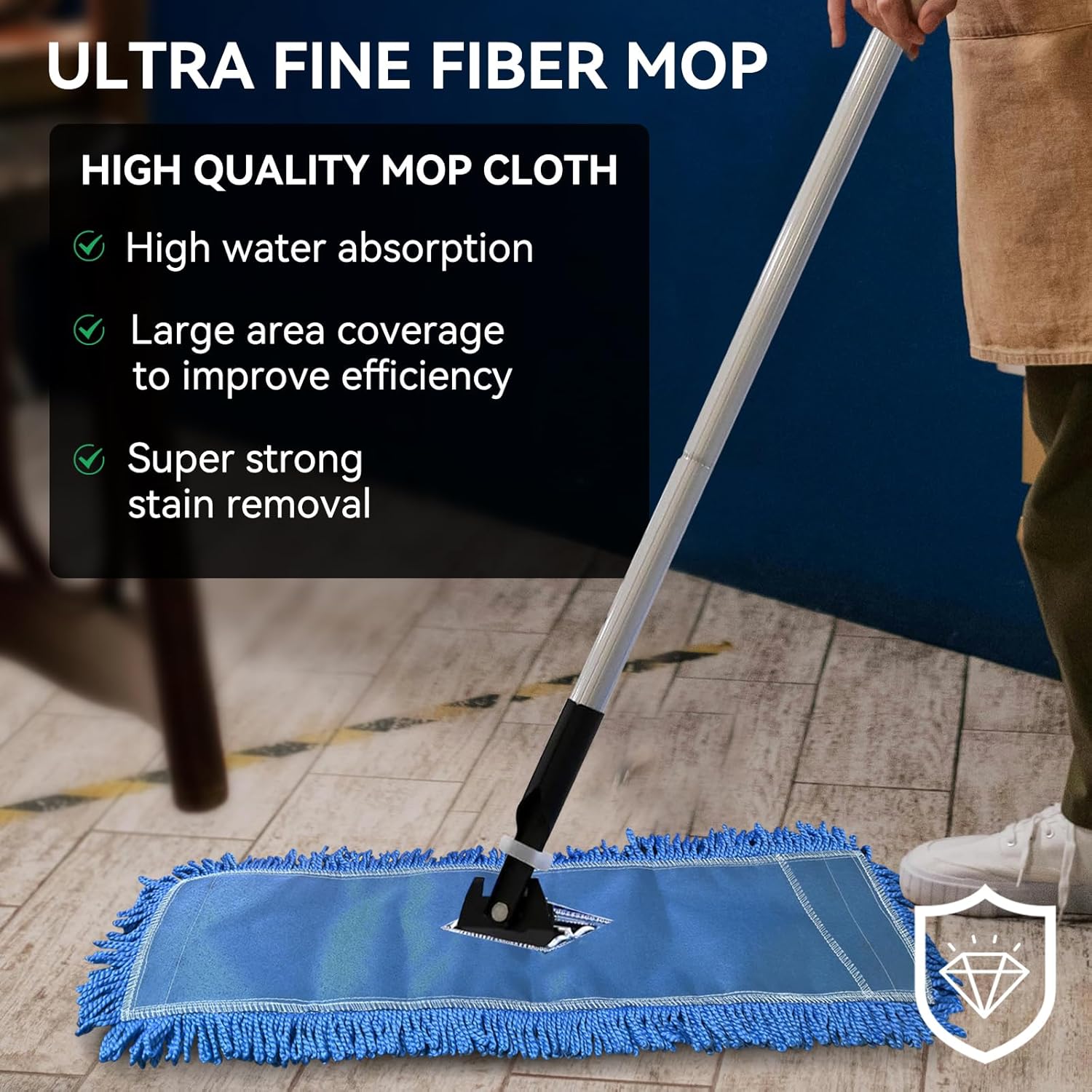 BeiLan 3 Pack 24 Inch Microfiber Dust Mop Head, Medium Washable Commercial Sweeper and Janitorial, Blue