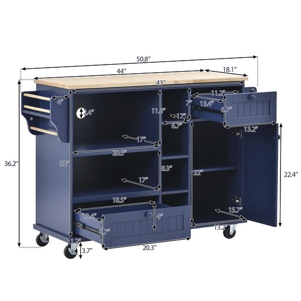 Kitchen Island Cart with Storage Cabinet and Two Locking Wheels