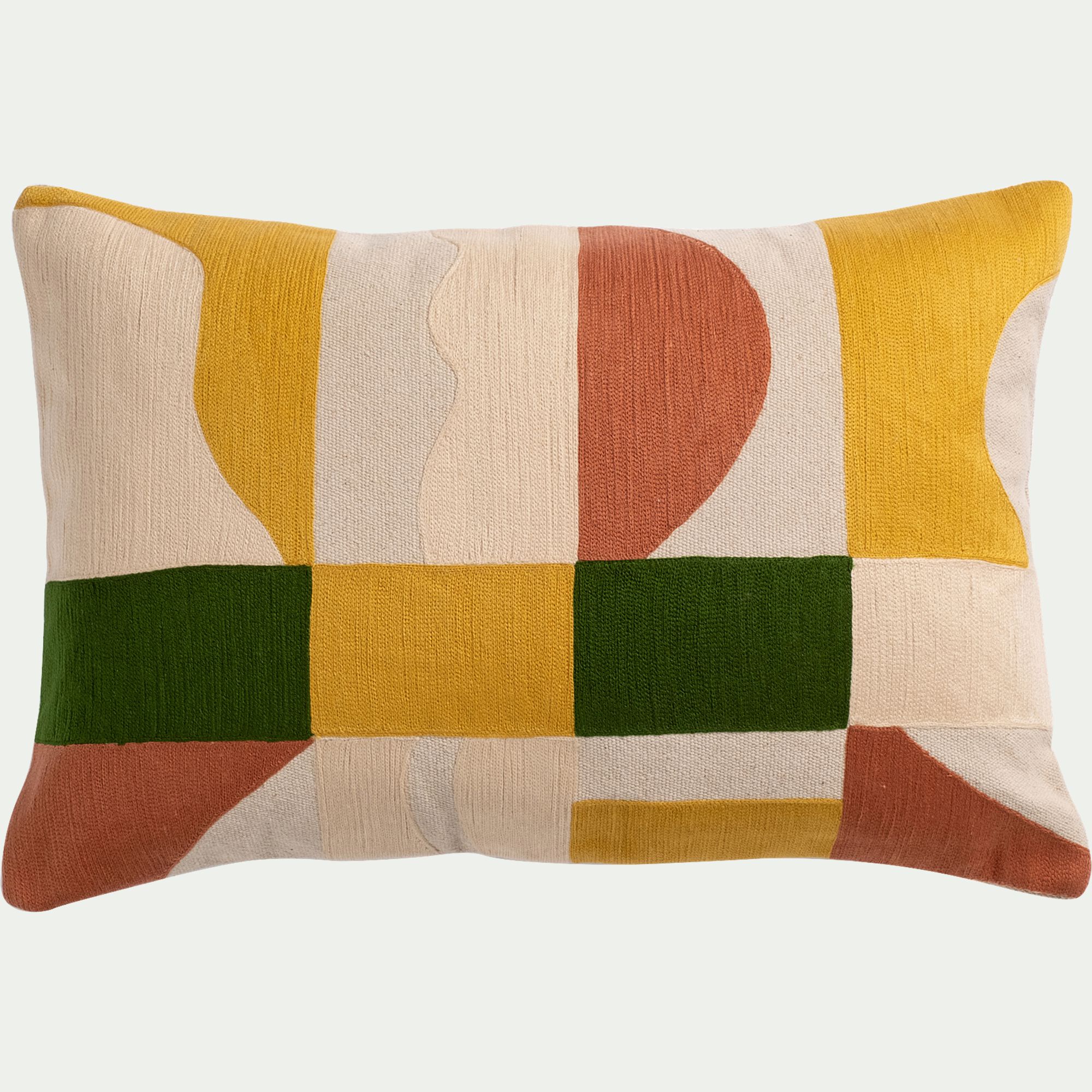 LICIO - Coussin à motif abstrait brodé en coton 40x60cm - beige