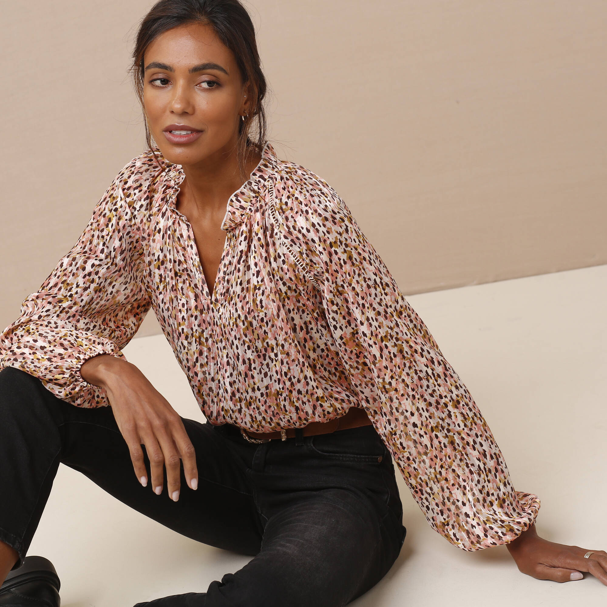 Blouse en voile imprimé tachiste