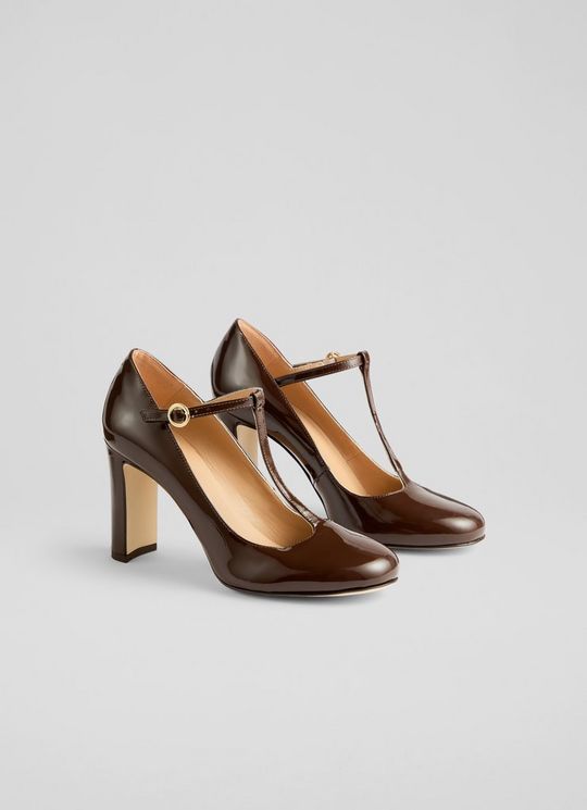Annalise Brown Patent Maryjane T Bar Court