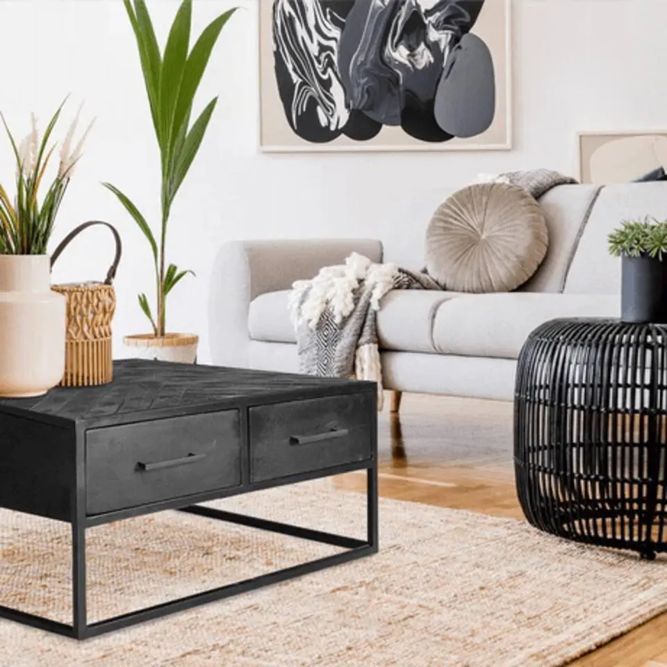 Mangohoutonline - Salontafel Sienna Square Rechthoekig - Zwart - Mahom