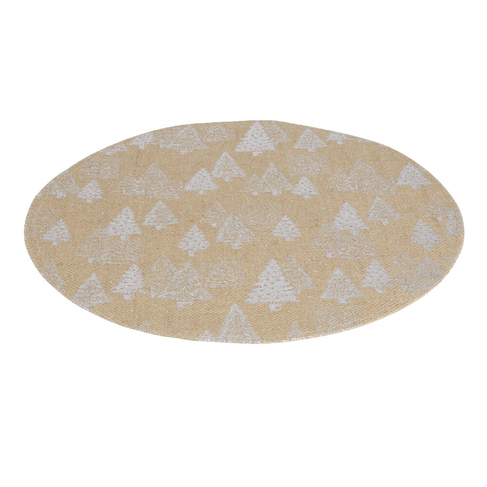 Set de table rond en jute naturel motifs sapins argentés Ø38cm