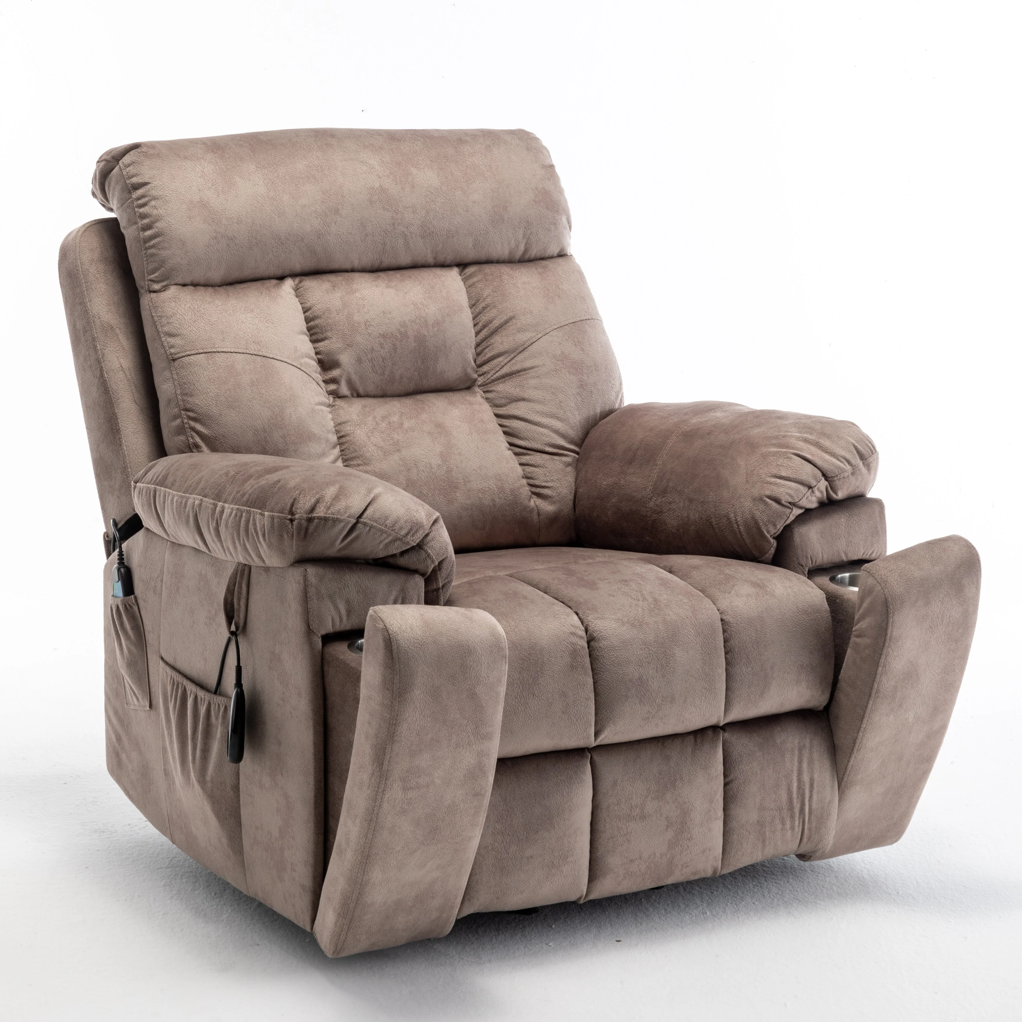 Brown Power Lift Recliner with Heat and Massage, German Motor, Stainless Steel Cup Holders, and Fast Assembly