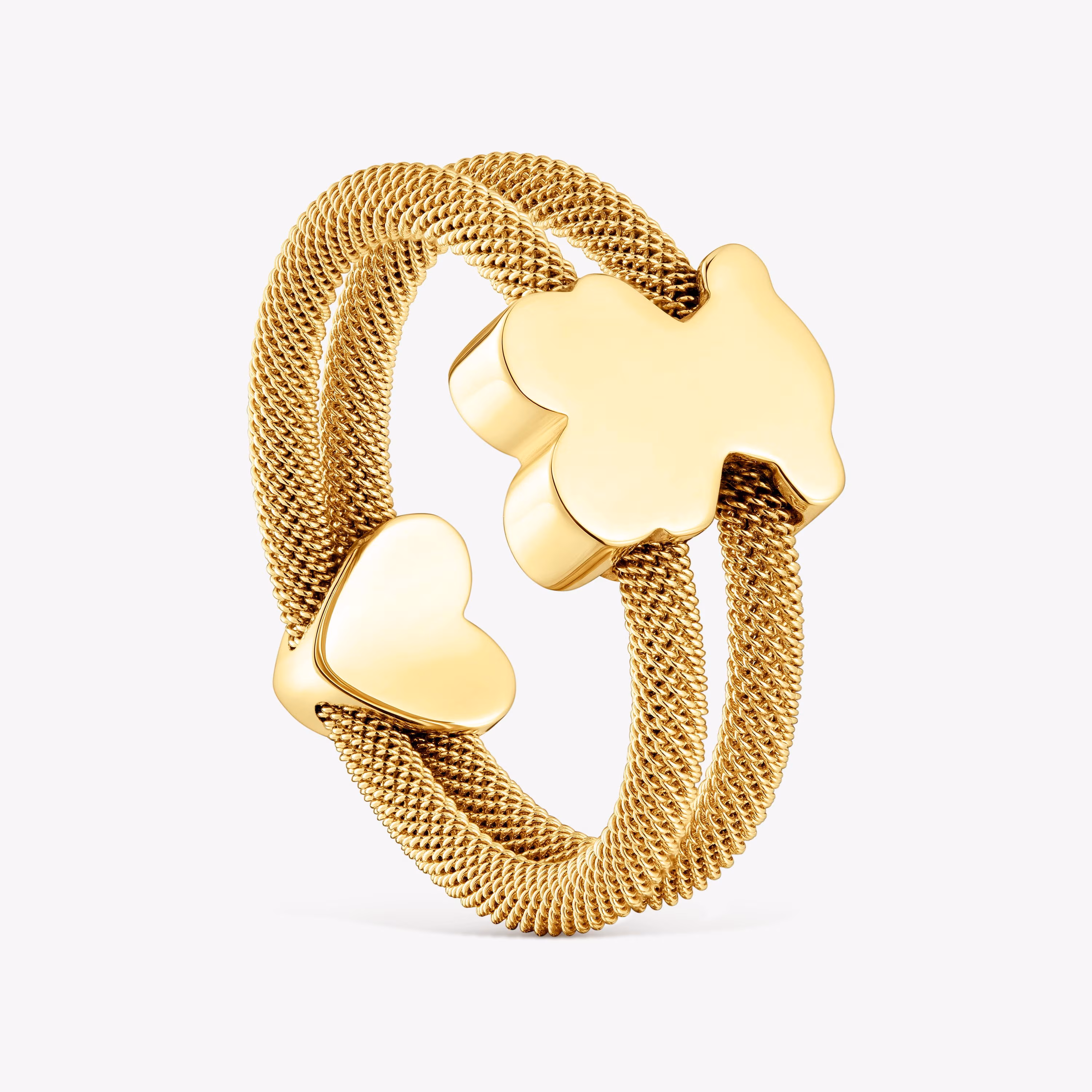 Anillo doble con baño de oro 18 kt sobre plata Icon Mesh
