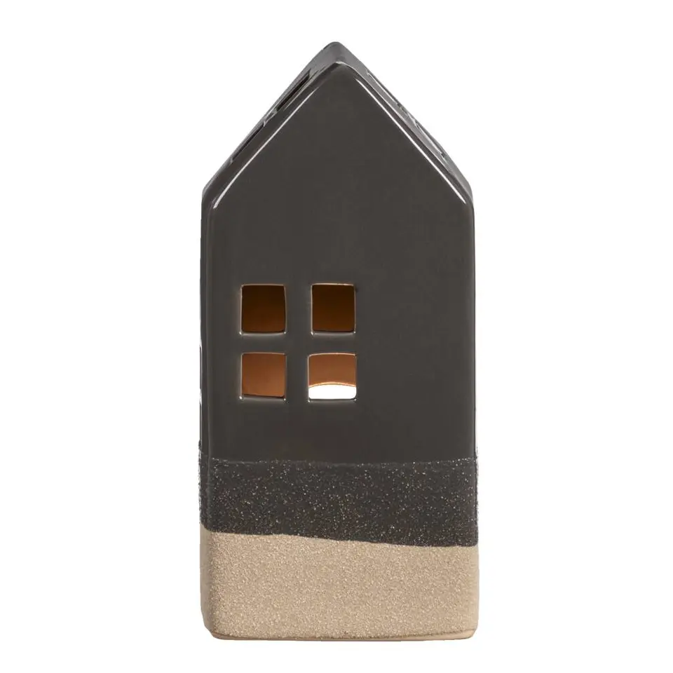 Waxinelichthouder Huis - antraciet - 20x9x7 cm