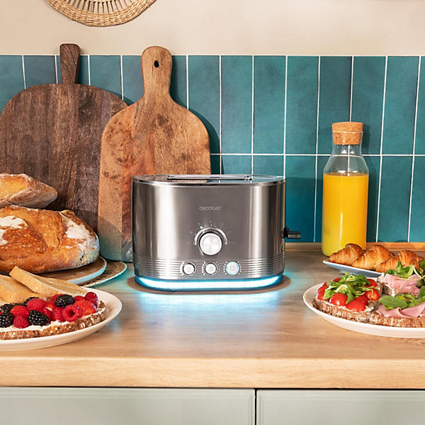 Grille-pain Inox 2 Fentes 850W Anneau LED