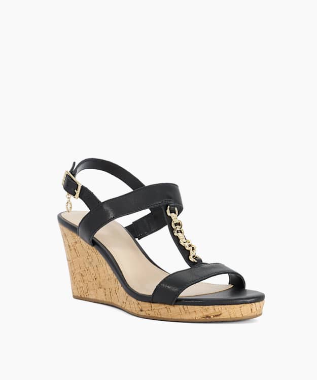 Kasslie Black - T-Bar Cork Wedge