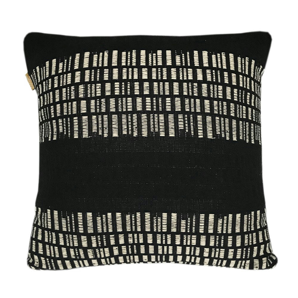 NATIVE - Coussin en coton rayé noir 50x50